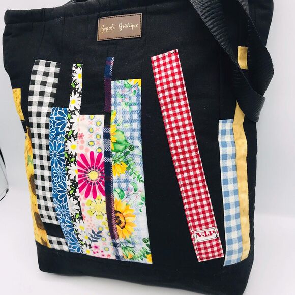 Basic Lizbet Library Market Tote Bag, Black 13x12.5x3 Inches With Pockets - Picture 3 of 8